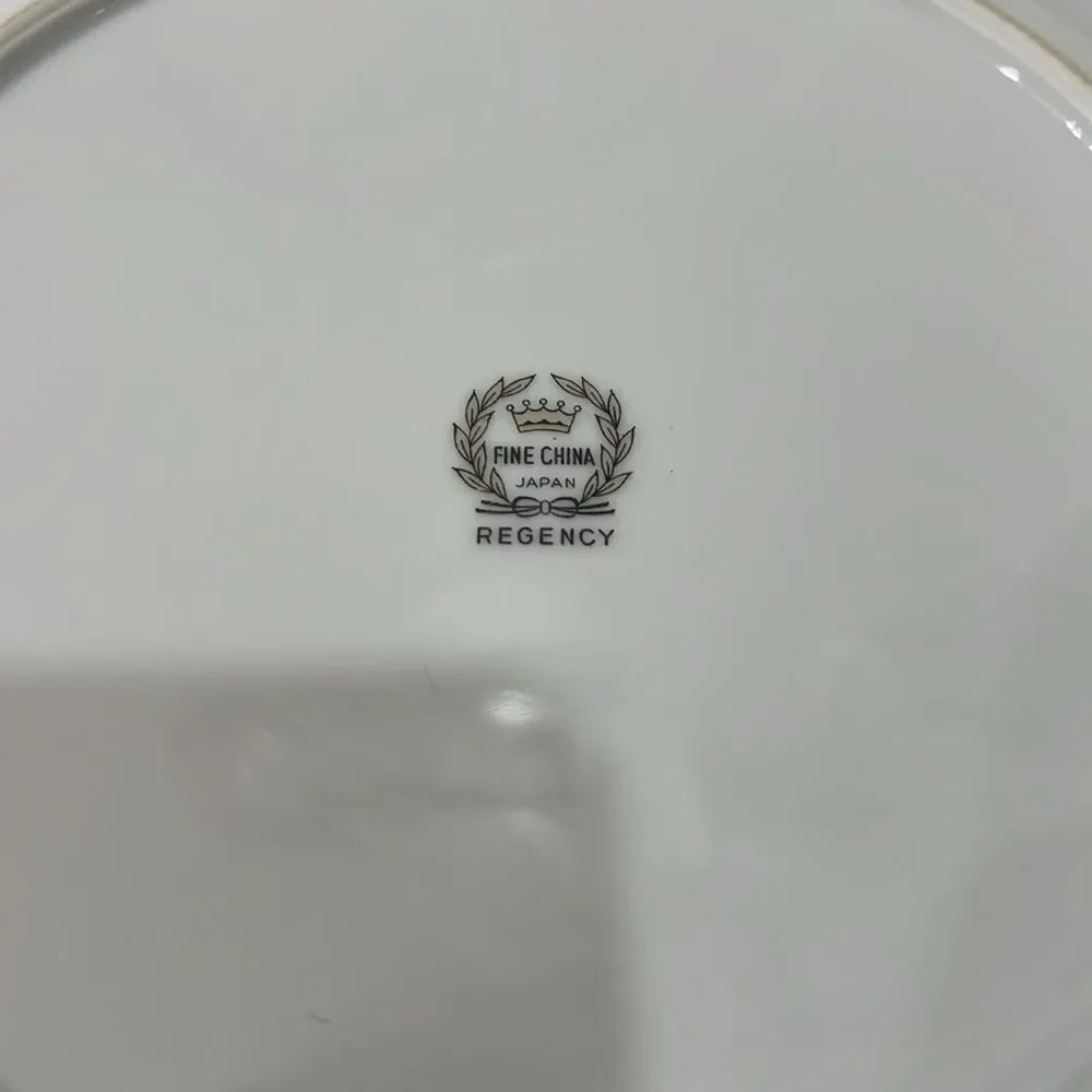 Regency White Blue Silver Trim Pink Floral Rose Set 2 Dinnerware Plate 10 1/4 In